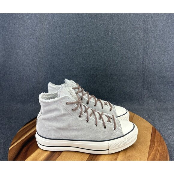 Converse CTAS All Star Lift High Sherpa Wolf Grey Y2K Platform Sneakers Womens 9 - Picture 1 of 11